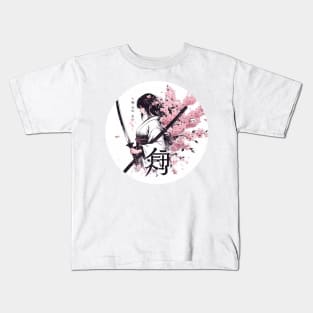 samuray girl katana kimono sakura Kids T-Shirt